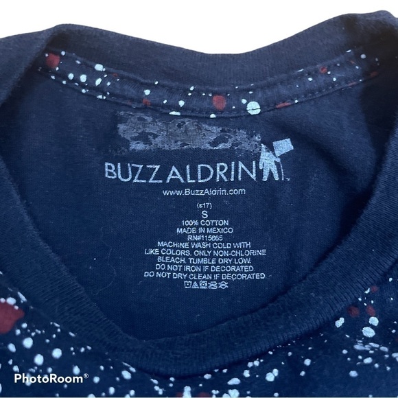 Buzz Aldrin NASA Blue Paint Splatter Graphic T-Shirt Men’s Small Space Logo Tee - Picture 2 of 4